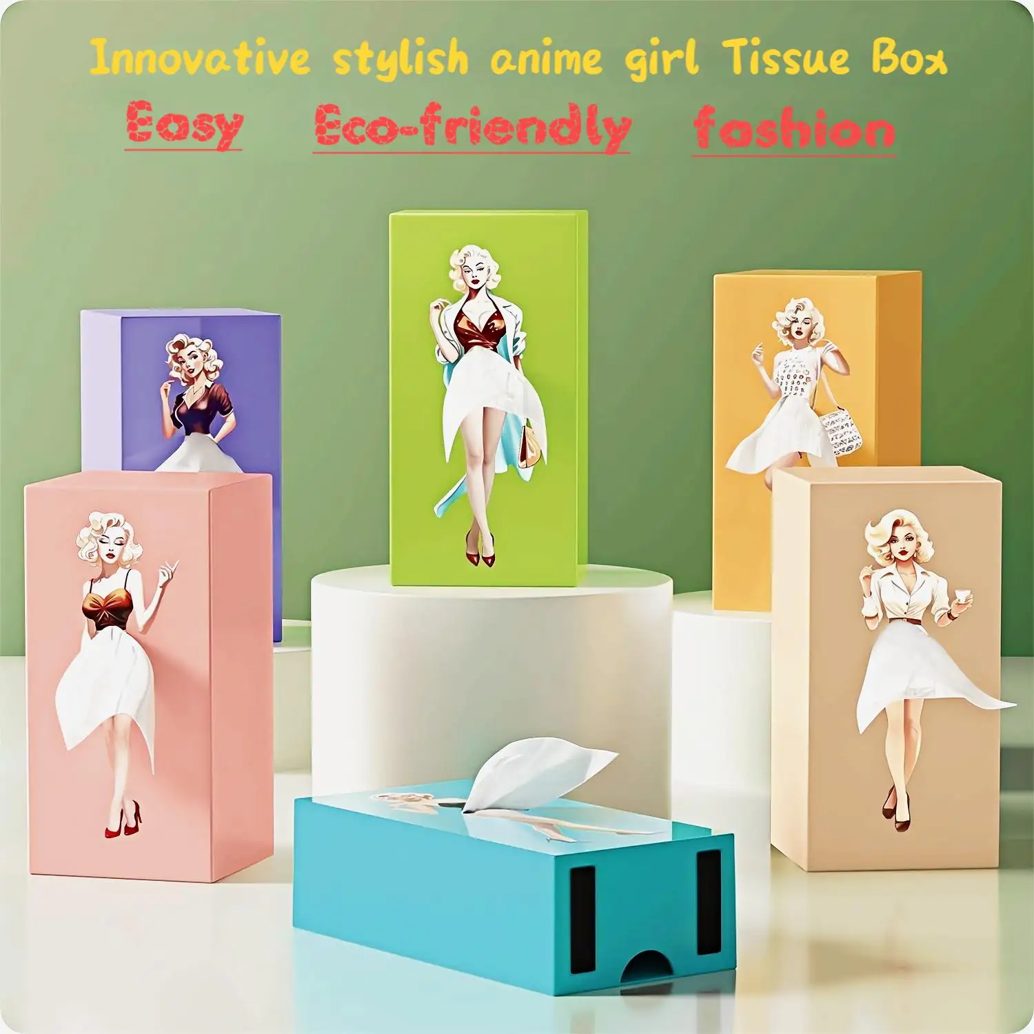 

Household tissue box anime tissue box holder innovative cartoon girl tissue box Wet tissue case Reusable plastic tissue box