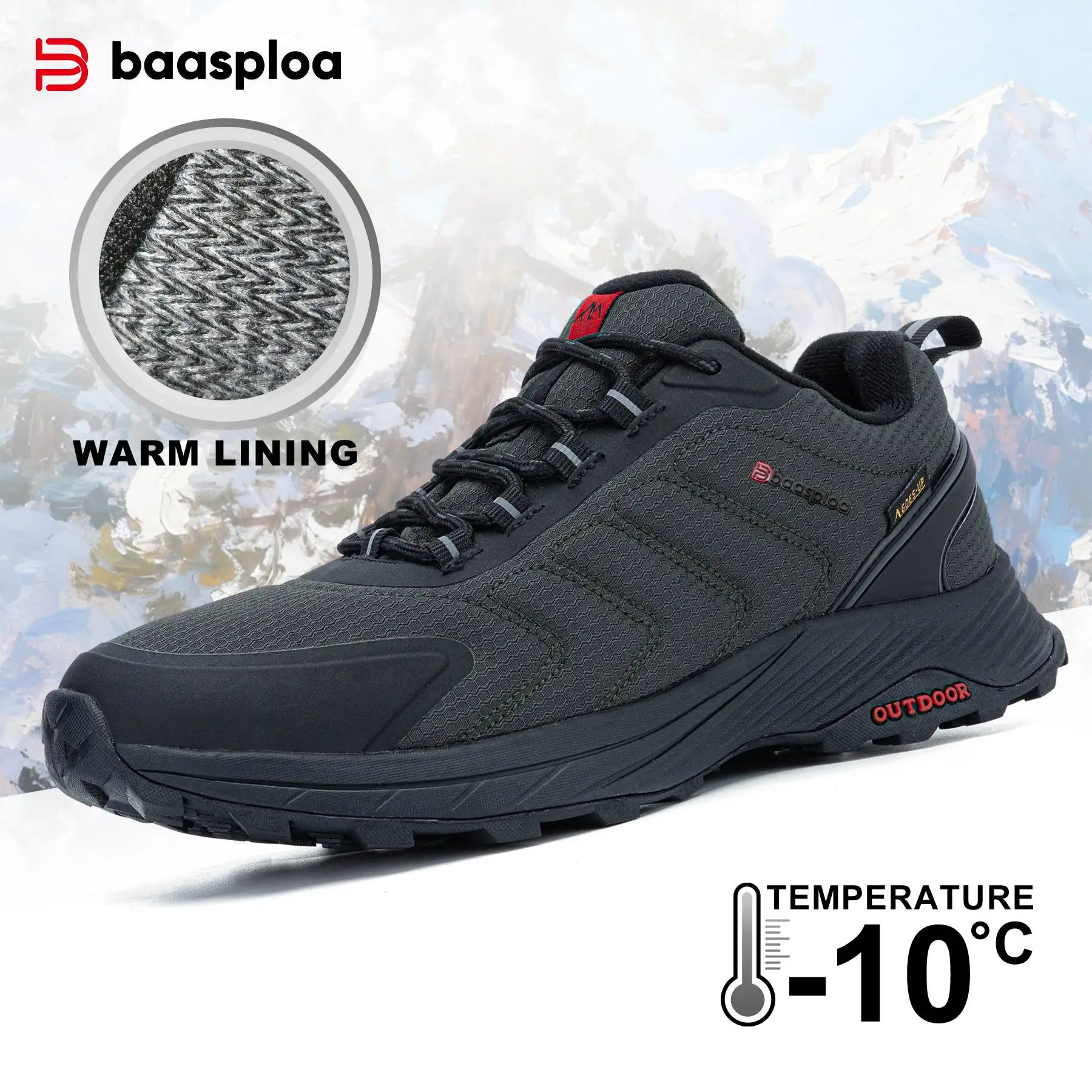 

Baasploa Men's Hiking Shoes Non-Slip Comfortable Outdoor Sneaker for Men Waterproof Keep Warm Male Walking Sports Shoes New