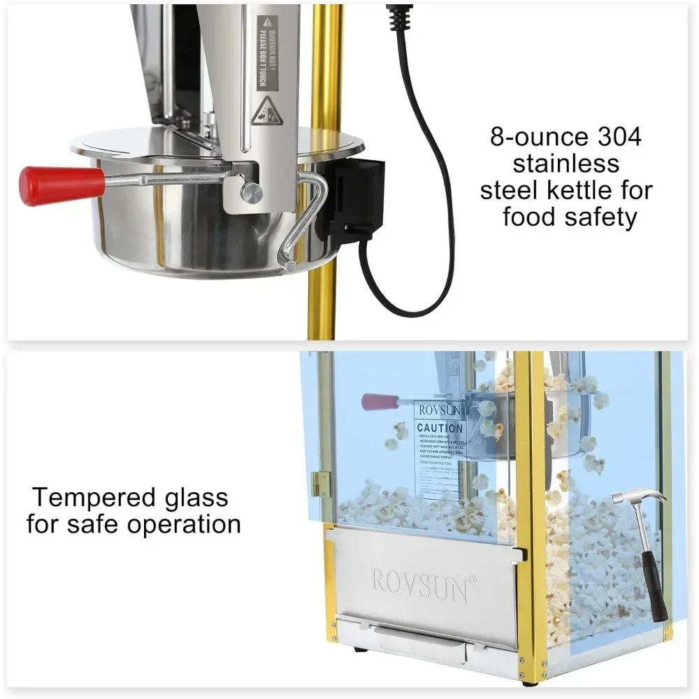 Mesin Popcorn, membuat hingga 32 cangkir, mesin Popcorn komersial, sendok Minyak & 3 cangkir Popcorn untuk teater film rumah,