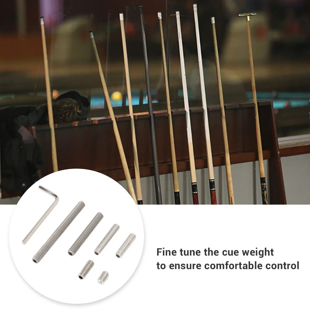 8pcs Metal Pool Cue Weight Set Multi-Size Adjustable Weight Protective Case Storage Case Hex Wrench Included Cue Weight Bolt Kit