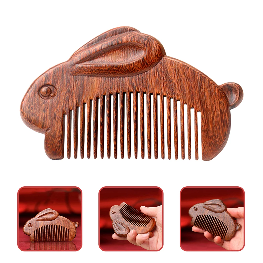 Rabbit Hair Comb Wooden Beard Comb For Men Chinese Zodiac Design Massage Multi-purpose Sandalwood Women Man Miss