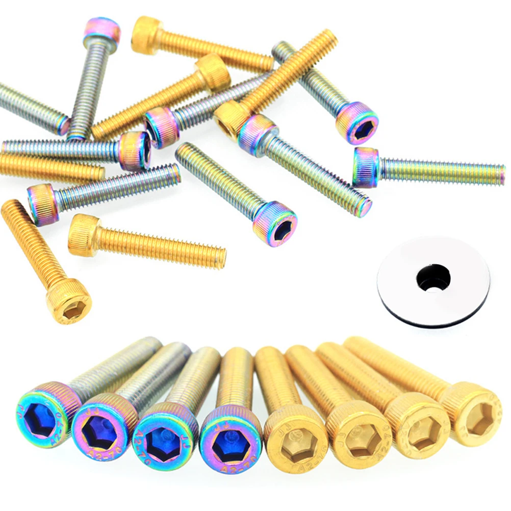 

4pcs Bicycle Handlebar Screw Stainless Steel For Mountain Road Bike Fork Cap Headset Screw Bike Accessories Titanium Color