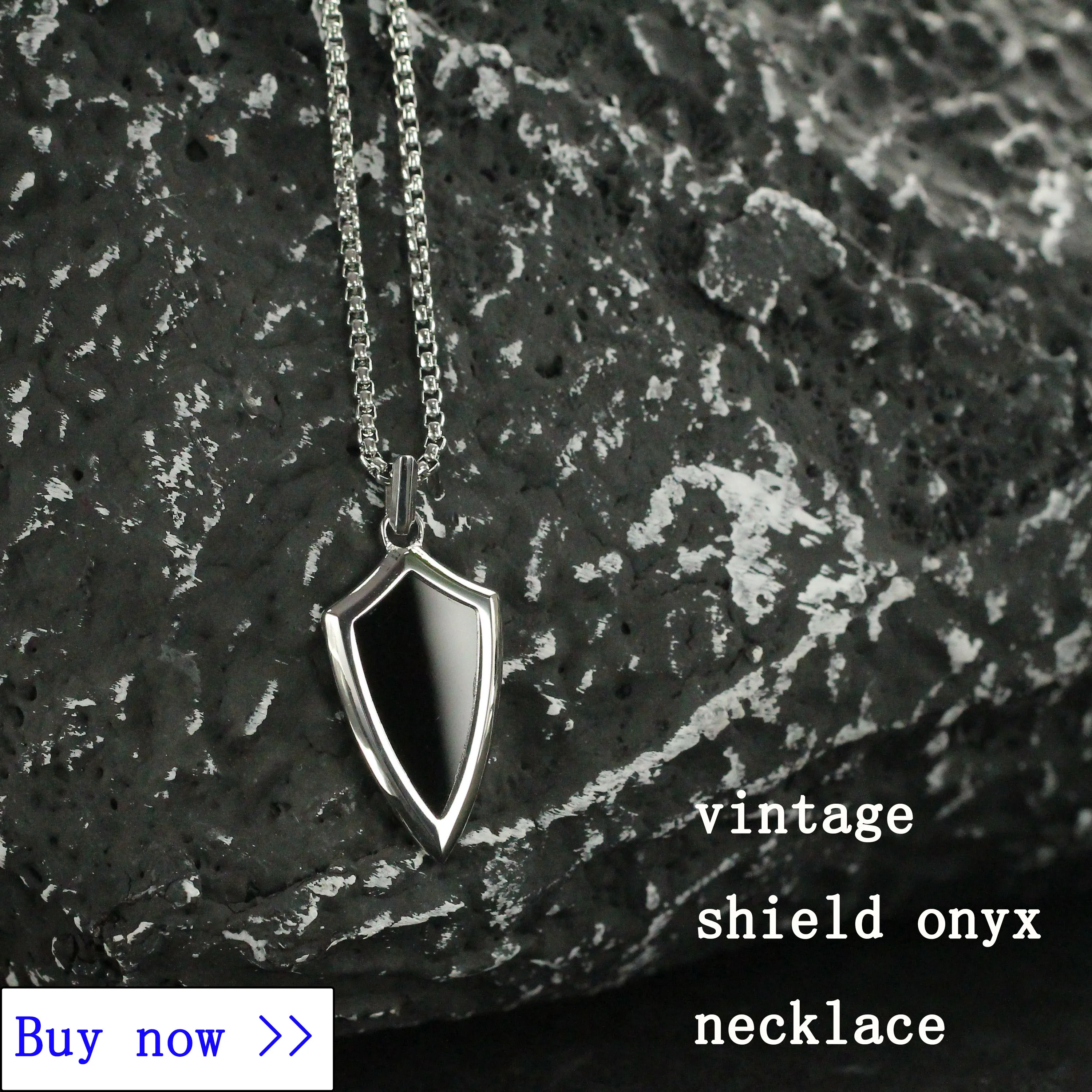 Chamica Schwarze Onyx-Halskette für Männer Edelstahl-Kastenkette Vintage Rechteckiger Anhänger Wasserdichter Retro-Schmuck – Detail 10