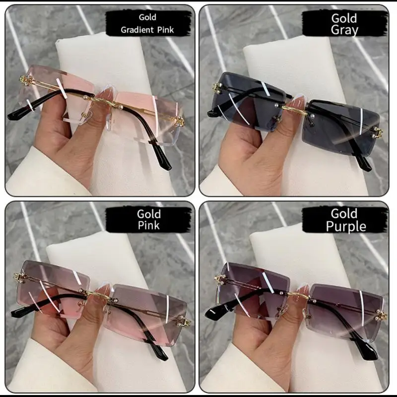 1/2pcs Fashion Rimless Sunglasses Woman Brand Designer Gradient Sun Glasses Frameless Rectangle Cutting Lens Shades Eyeglasses