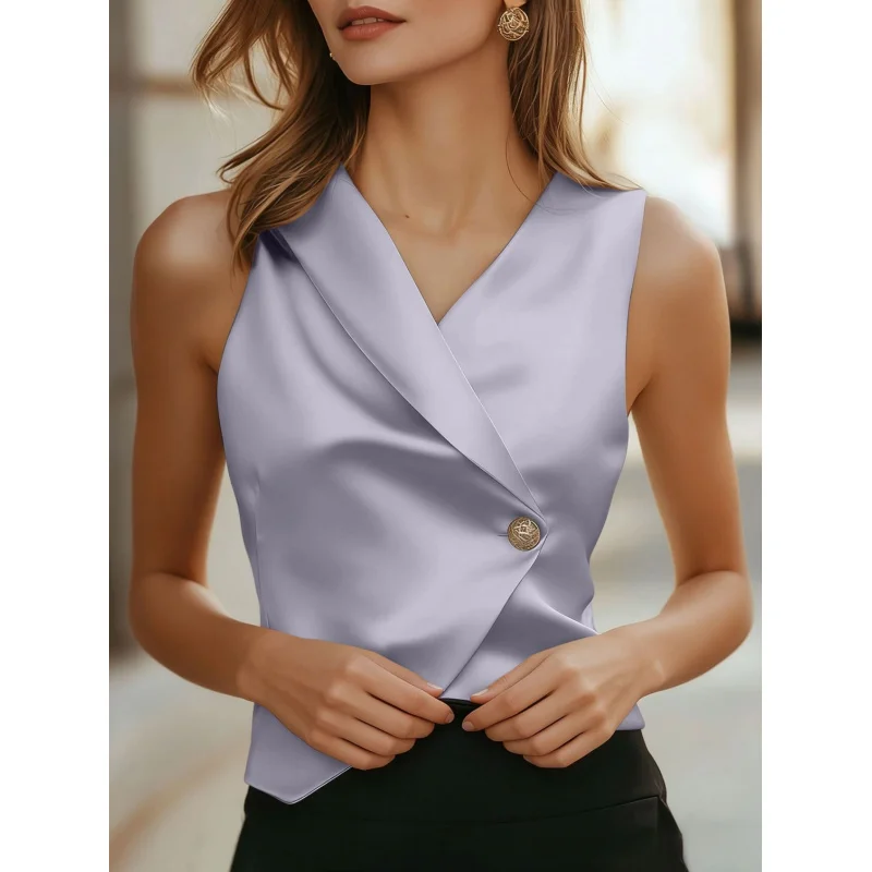 

Casual Women'S Solid Color Sleeveless Button Patchwork Top, Vibrant Fashion, Effortless Casual Women'S Clothing