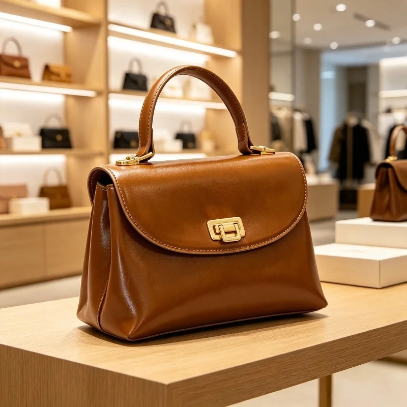 Minimalist Flap Top Handle Handbag For Women Retro Metal Turn Lock Adjustable Strap Elegant Daily Crossbody Purse