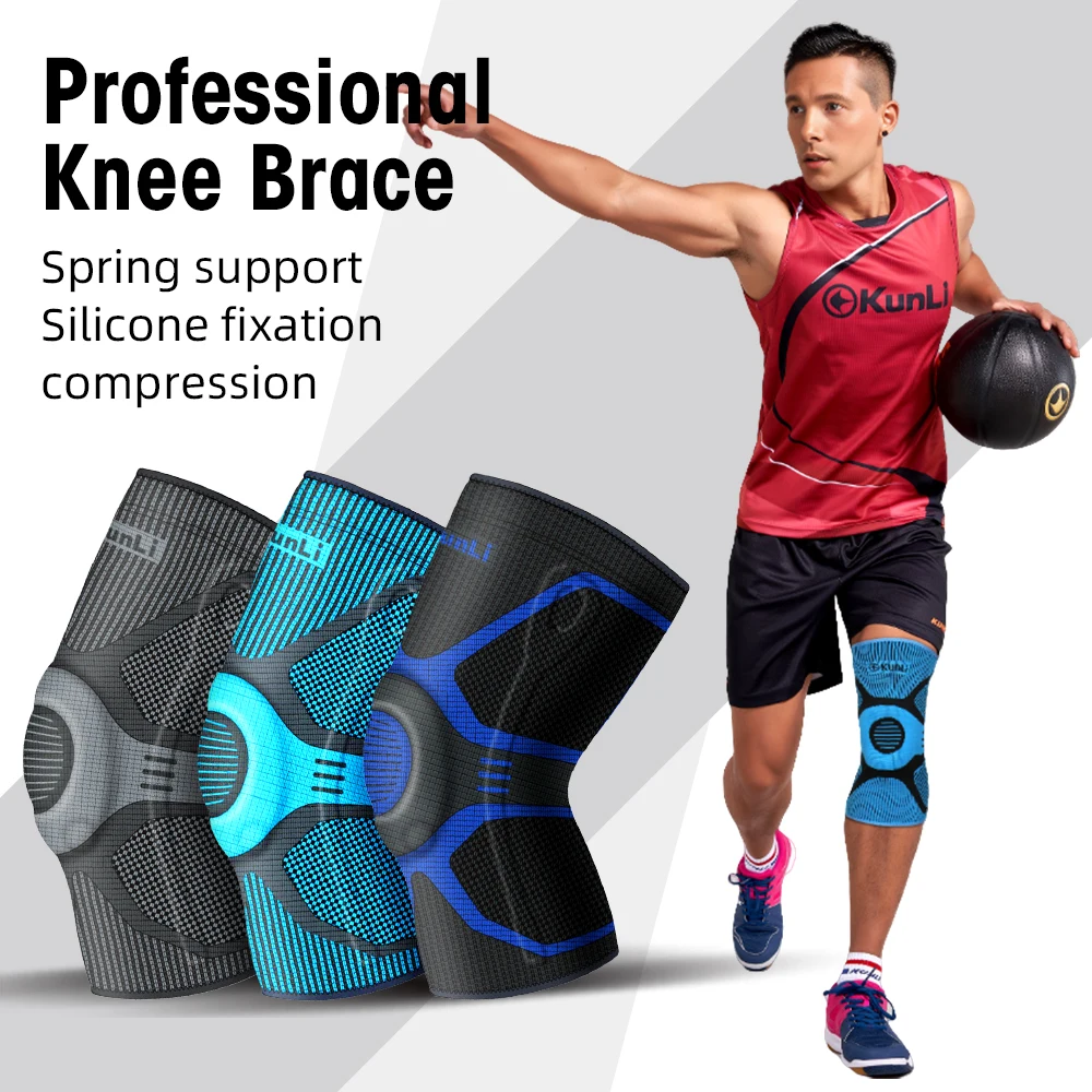 

Kunli Premium Sports Knee Brace With Silicone Spring Support Ideal Knee Pads for Running Fitness Basketball Knee Sleeves