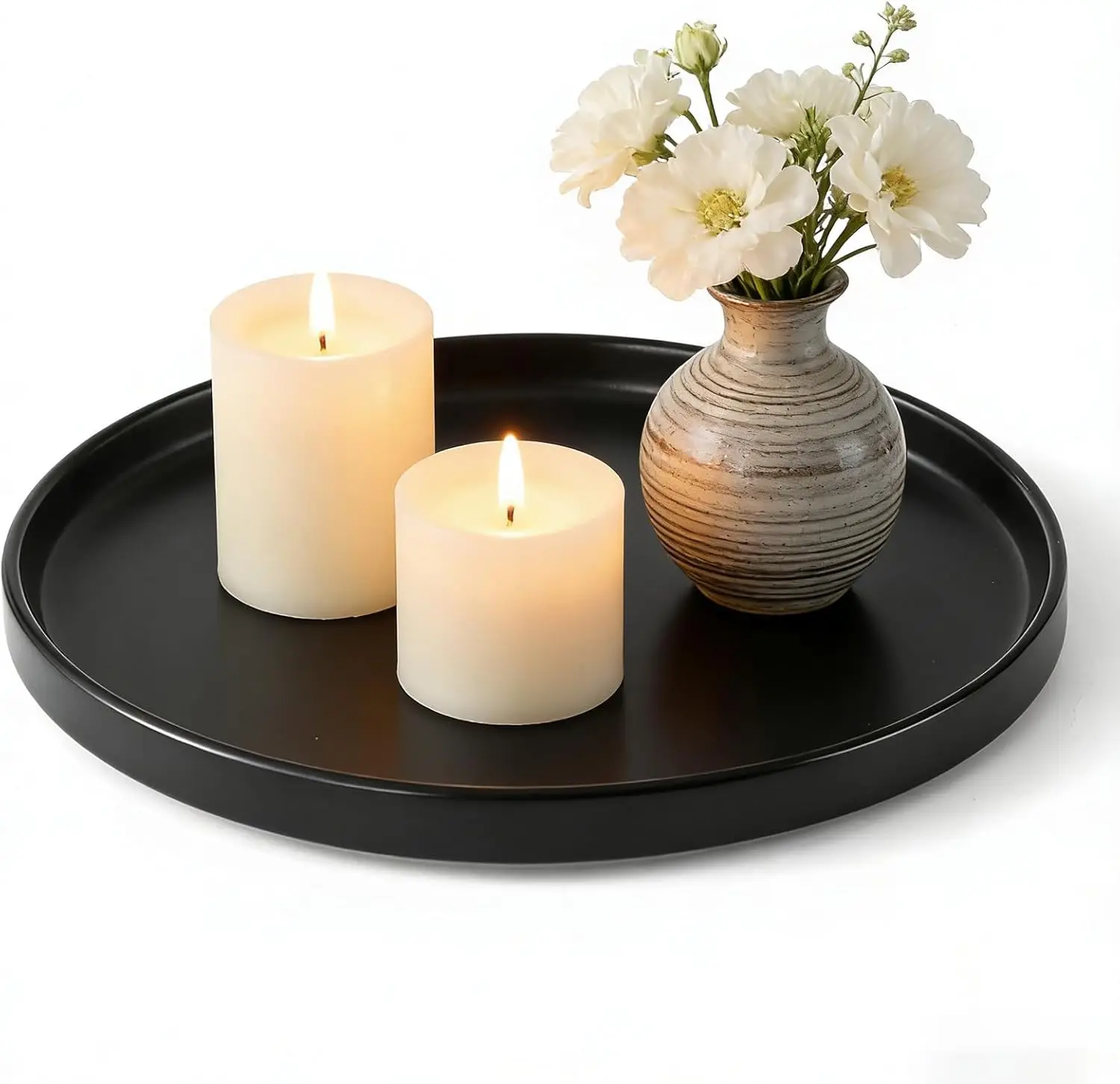 

8.8" Black Ceramic Round Tray - Versatile Decorative Holder for Bathroom, Vanity, and Coffee Table