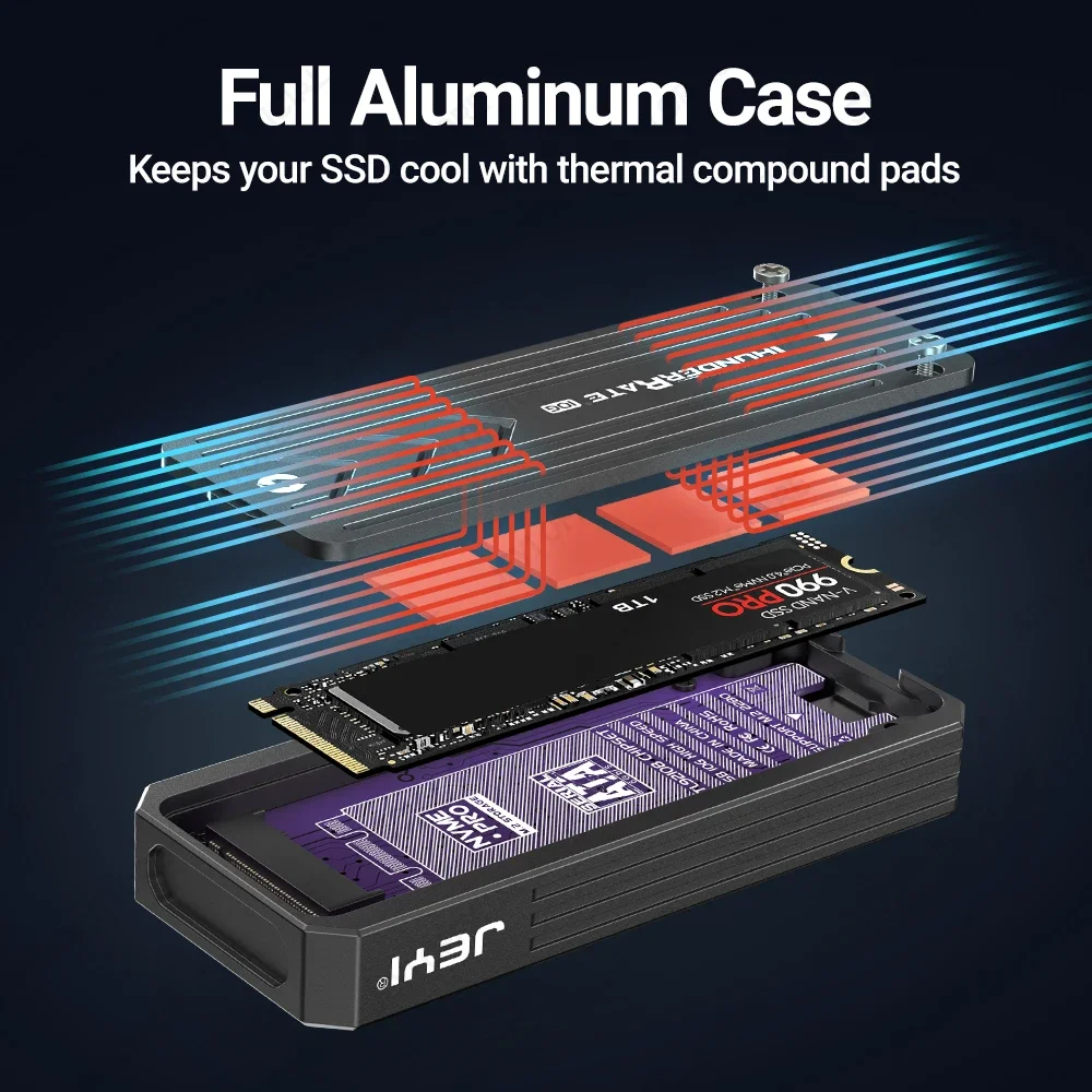 JEYI Visual Smart M.2 NVMe / SATA SSD Enclosure, USB 3.2 10Gbps 10 Set Modes Real-time temperature Support M-Key B+M Key UASP