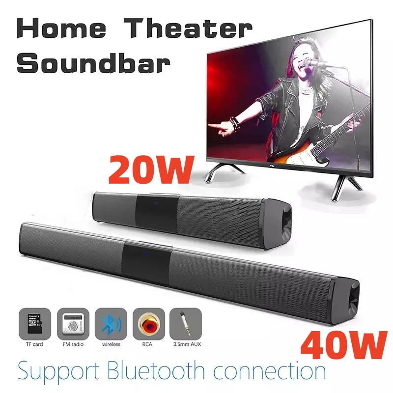 40W TV Soundbar Wireless Bluetooth Speaker Wired and Home Cinema Sound System Stereo Surround with FM Radio Music Center boombox