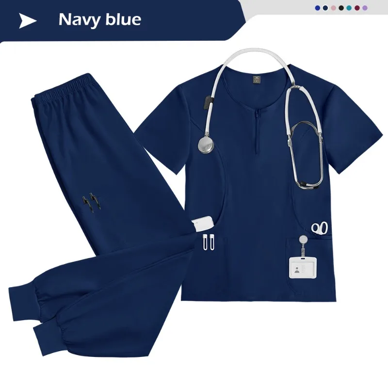 Cómoda ropa de trabajo veterinaria neutra de dos piezas para fregar en hospitales de mascotas, adecuada para bañeras de SPA y cuidado de mascotas