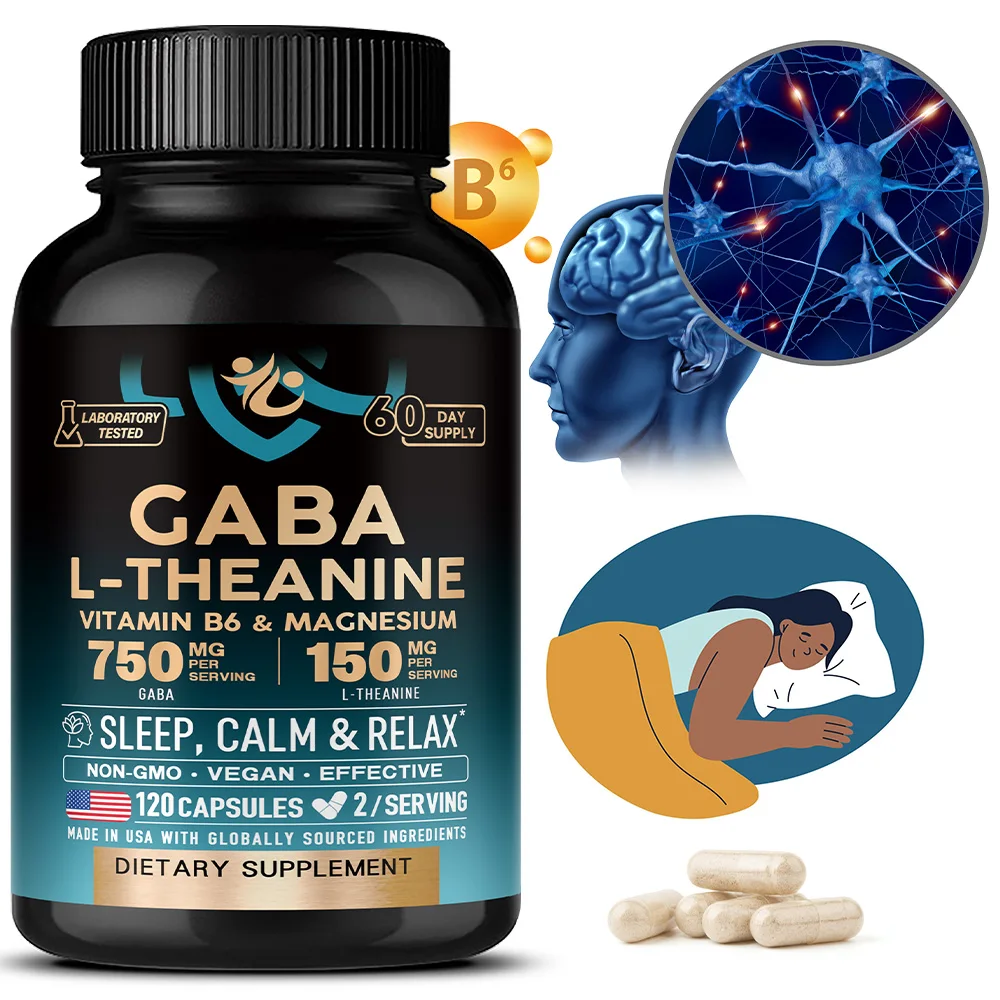 750mg GABA Containing Theanine Supplement - Relieves Stress, Supports Calmness and Relaxation, 120 Capsules