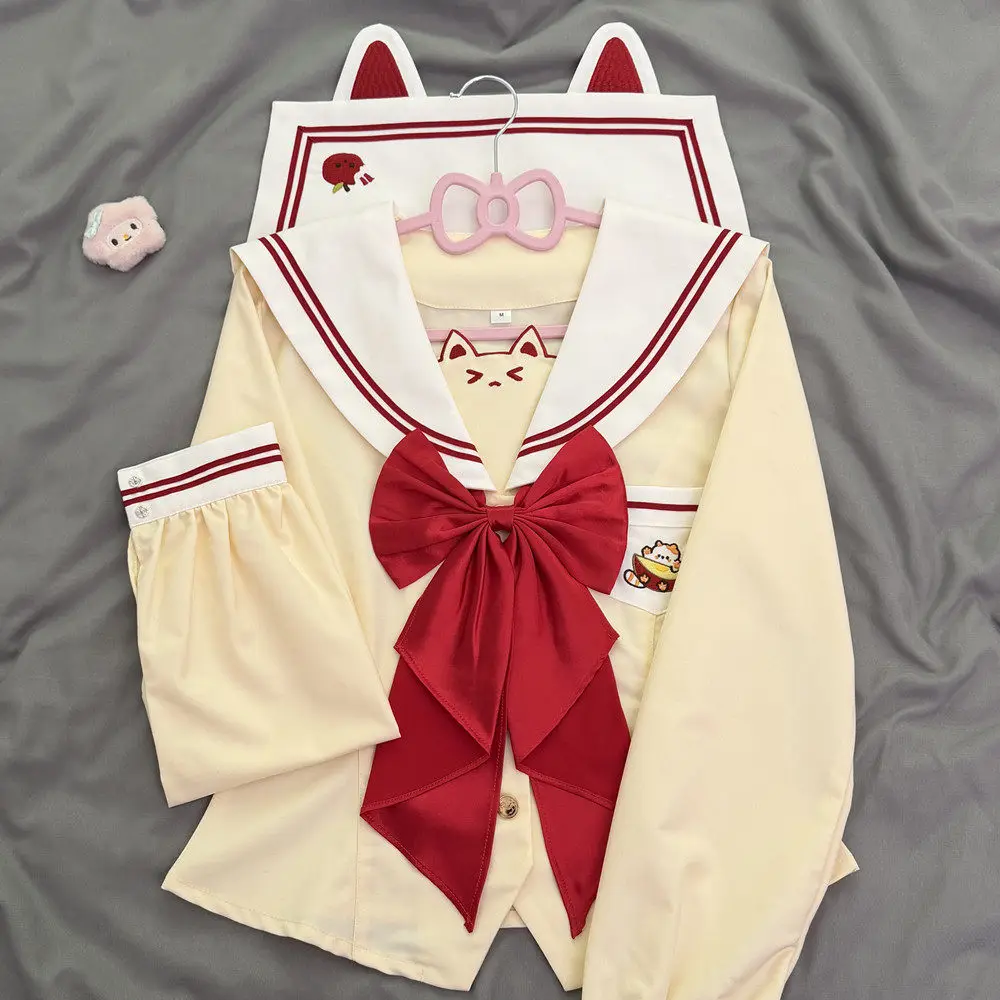 Japońskie ubrania Harajuku dla studentek, szkolny mundurek JK, koreański styl uniwersytecki, strój marynarski, urocza koszula damska, plisowana spódnica.