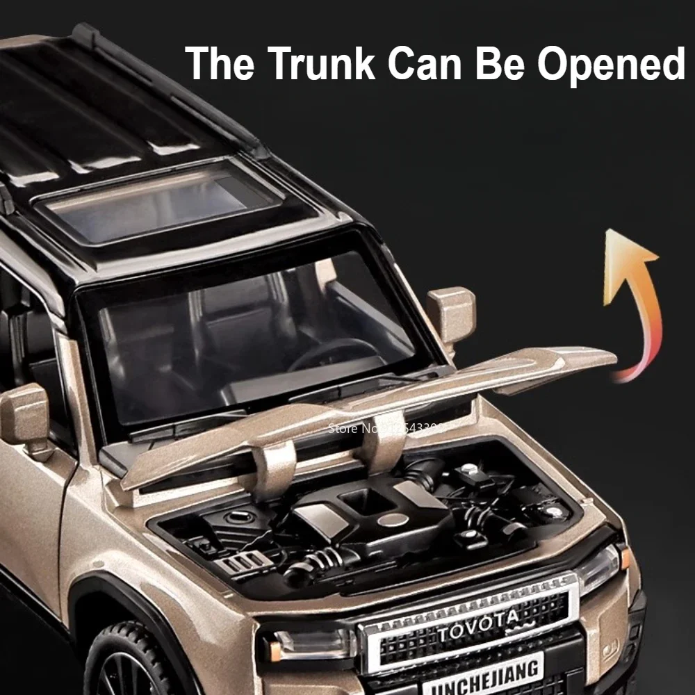 체중계 1:32 프라도 장난감 자동차 모델, 합금 다이캐스트, 6 도어 오픈 라이트 사운드, 풀 백 오프로드 SUV 모델, 어린이 크리스마스 날 선물