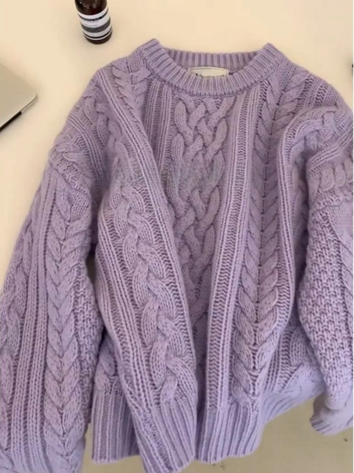 

Loose Thickened Knitted Sweater Women's Autumn Winter Casual Style Purple Twisted Hair Knitwear Easy to Wear Versatile Top