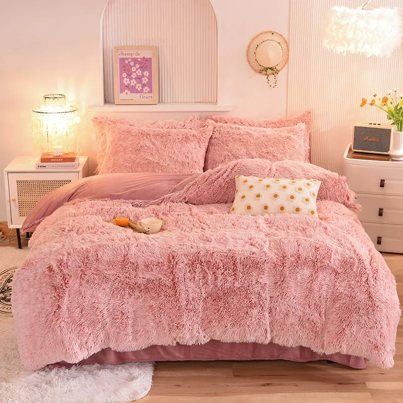 Super Shaggy Coral Fleece Warm Cozy Princess Bedding Set Mink Velvet Quilt/Duvet Cover Set Bed Comforter Blanket Pillowcases