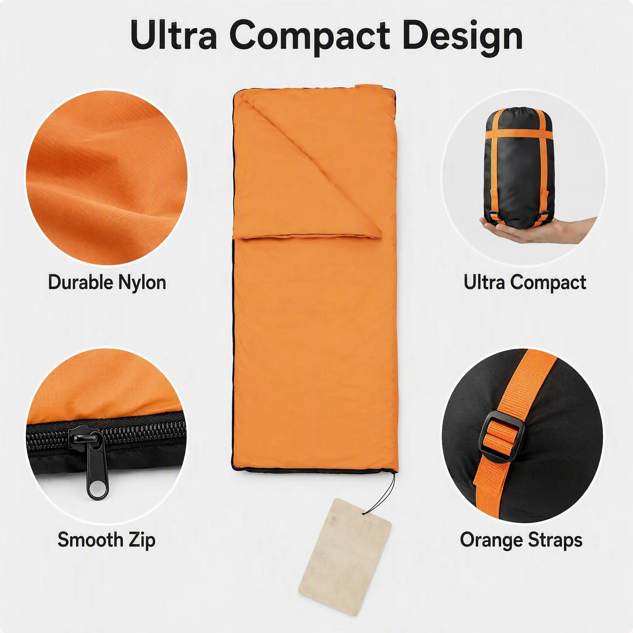 Lightweight Warm Nylon Rectangular Outdoor Sleeping Bag with Compression Sack for Camping Hiking Backpacking Travel