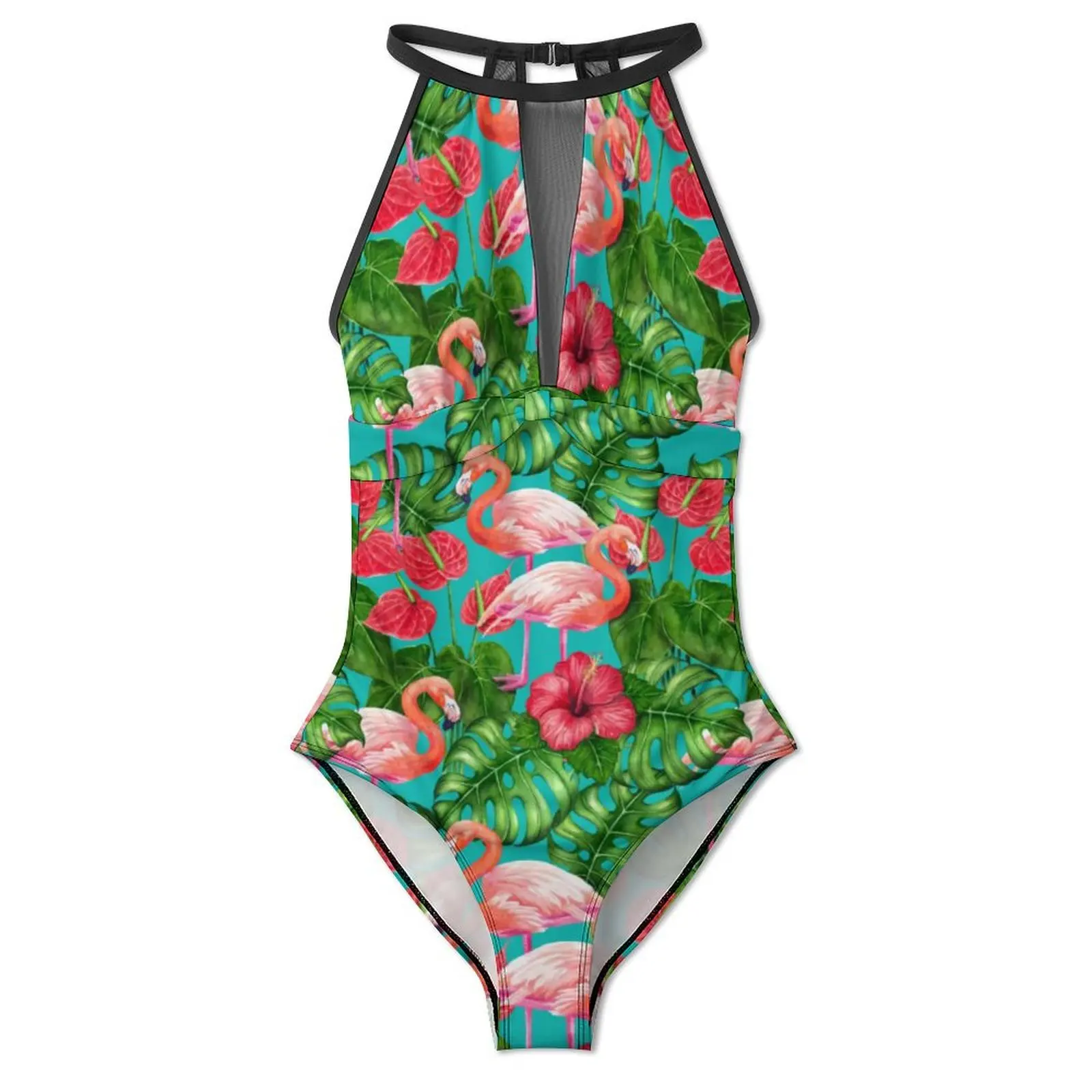 Flamingo Birds Swimsuit Tropical Garden Swimwear Holiday Rave Bodysuit Hollow Out Bathing Suits Women Push Up Sexy Beach Outfits