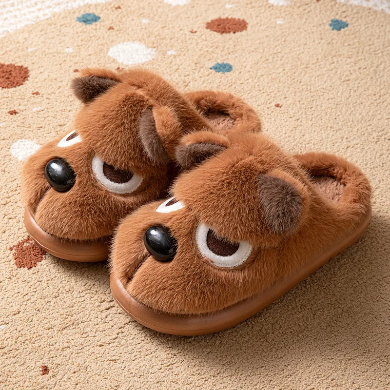 Indoor Fuzzy Slippers For Women Men Winter Cotton House Shoes Warm Plush Funny Cartoon Dog Style Couples Home Fluffy Slipper