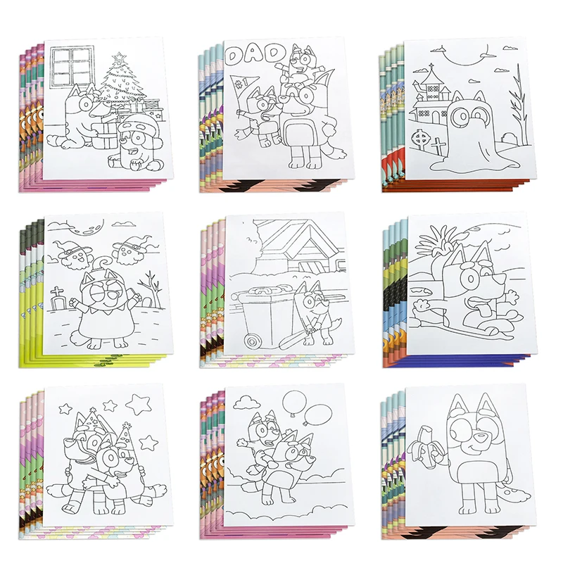 12 Stlyes Bluey Bingo أنيمي الشكل الأطفال كتاب التلوين DIY بها بنفسك الكارون لغز التعليم الكتابة على الجدران اللوحة كتاب الاطفال هدية #6