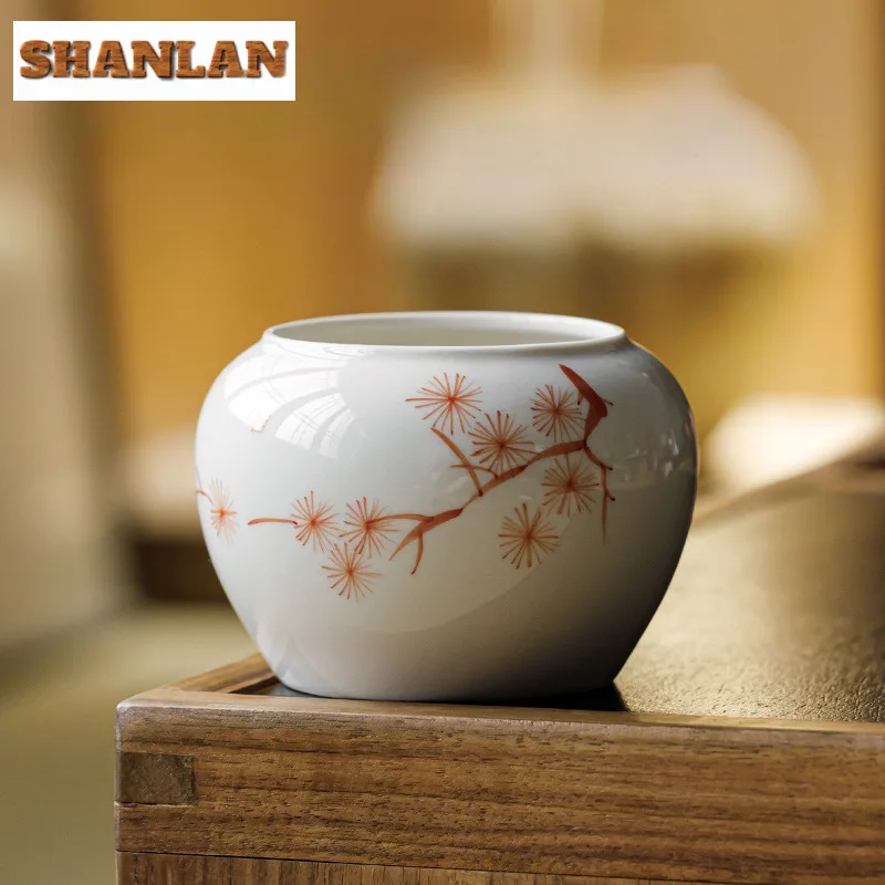 

360ml Plant Ash Hand-painted Pine Jianshui Retro Tea Cup Wash Tea Residue Barrel Tea Residue Bucket Chaxi Accessories Decoration