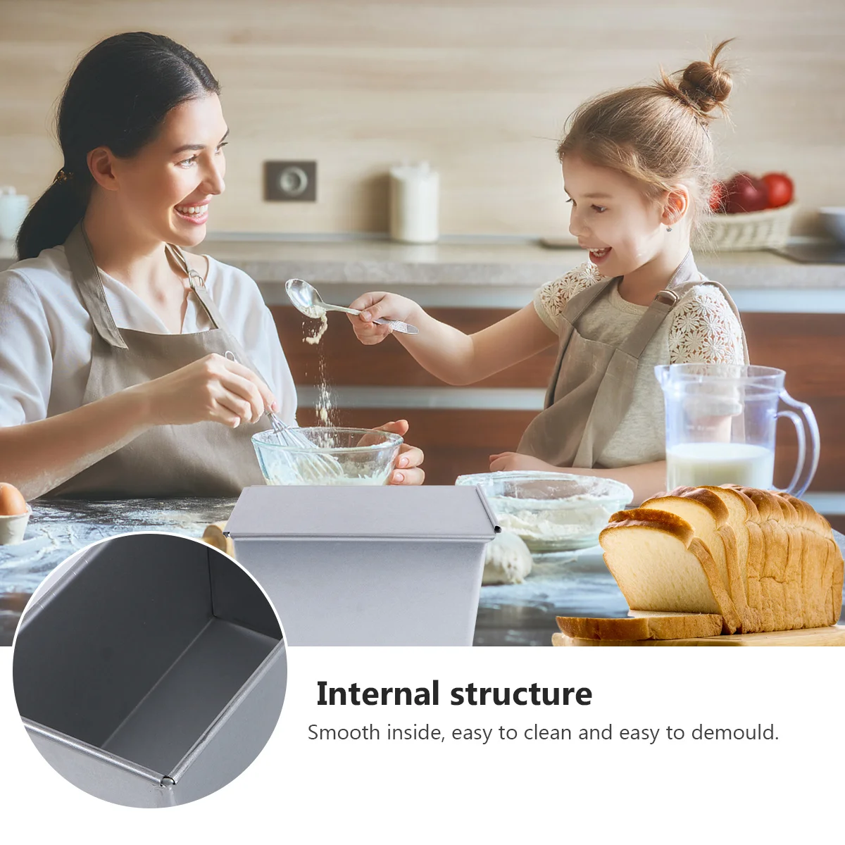 

1pc Rectangular Toast Box Silver Non-Stick Baking Tray With Lid Bread Cake Household Kitchen Use Baking Supplies