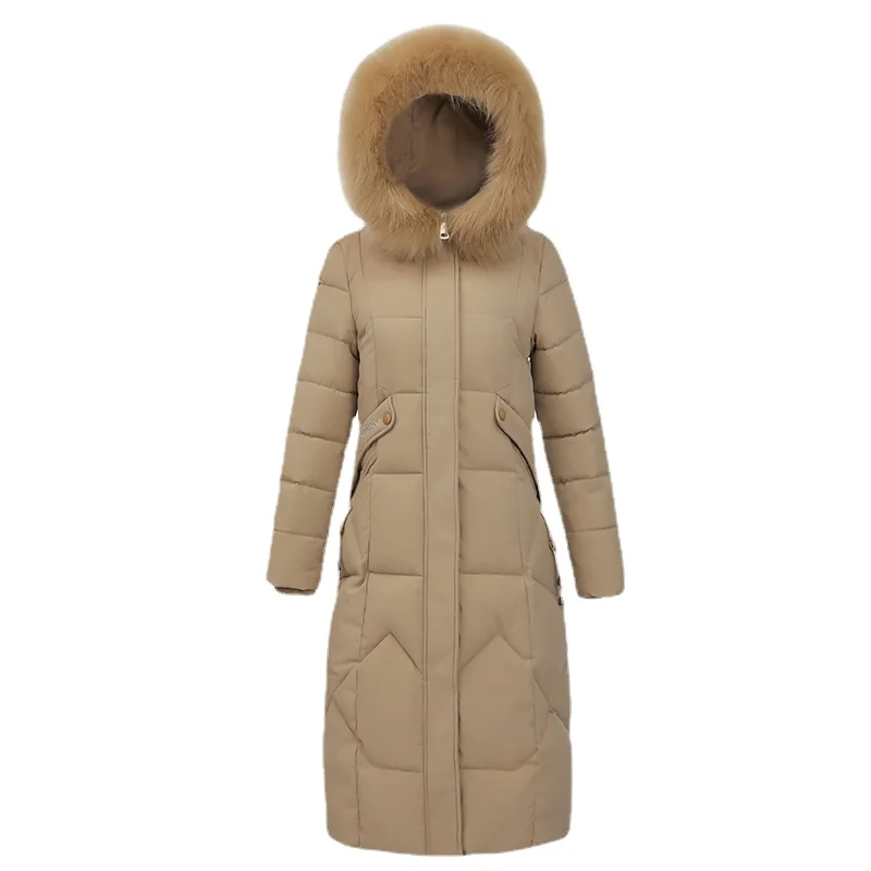 Parkas feminino com capuz comprido em X, jaqueta grossa, casaco de algodão, outwear quente, moda casual, inverno, novo, 2024