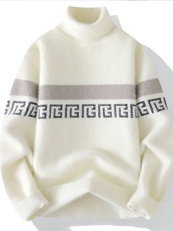 

Men's High Collar Thiened Warm Knitted Sweater Slim Fit Casual Striped Inner Wear Autumn Winter Teenage Base irt