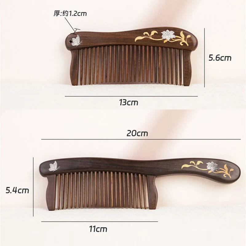 Natural Sandalwood Hair Comb Inlaid Butterfly Flower Scalp Massage Combs Anti-static Wide Tooth Comb Hair Detangler Scalp Comb