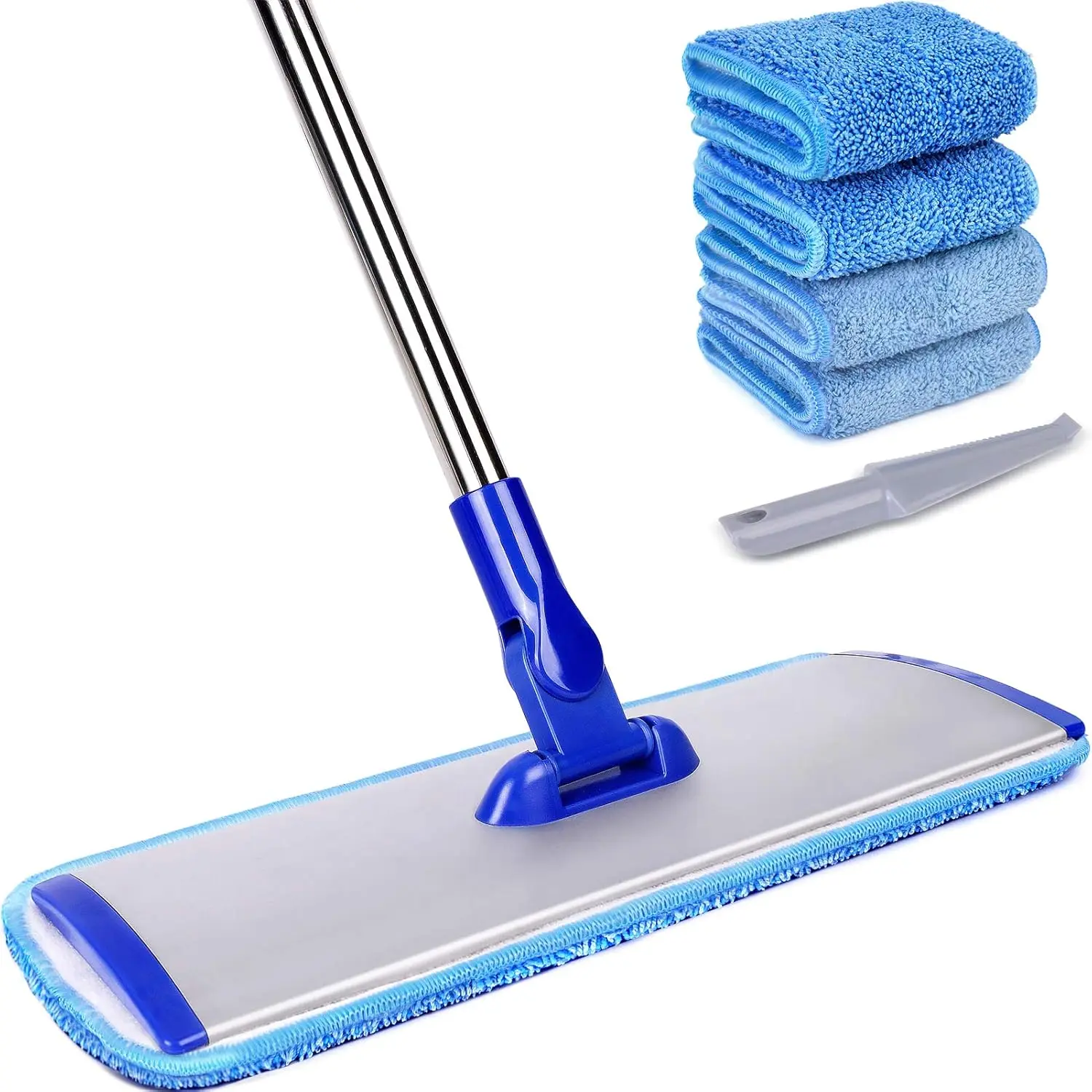

18" Professional Microfiber Mop Floor Cleaning System, Flat Mop with Stainless Steel Handle, 4 Reusable Washable Mop Pads, Wet a