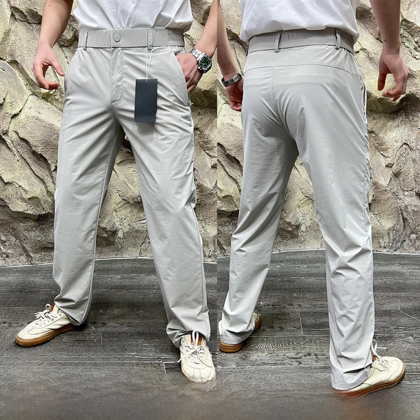 

High Elastici 3D Tailored Men's Casual Pants Qui Dry Classic Sport Leisure Long Trousers Straight Leg Button Fly Nylon Sp...