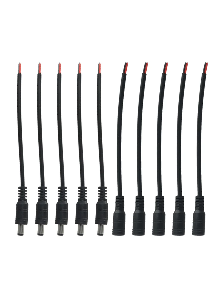 5 Pack of DC Power Cables with 55*21 LED Male and Female Connector for CCTV Camera Monitoring and LED Light Belt Connection