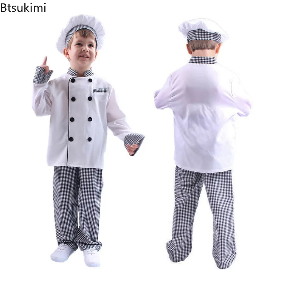 Kids Boys Chef Costume Girls Cooking Baking Clothes Children Halloween Chef Costume Set Cook Uniform Carnival Party Fancy Dress