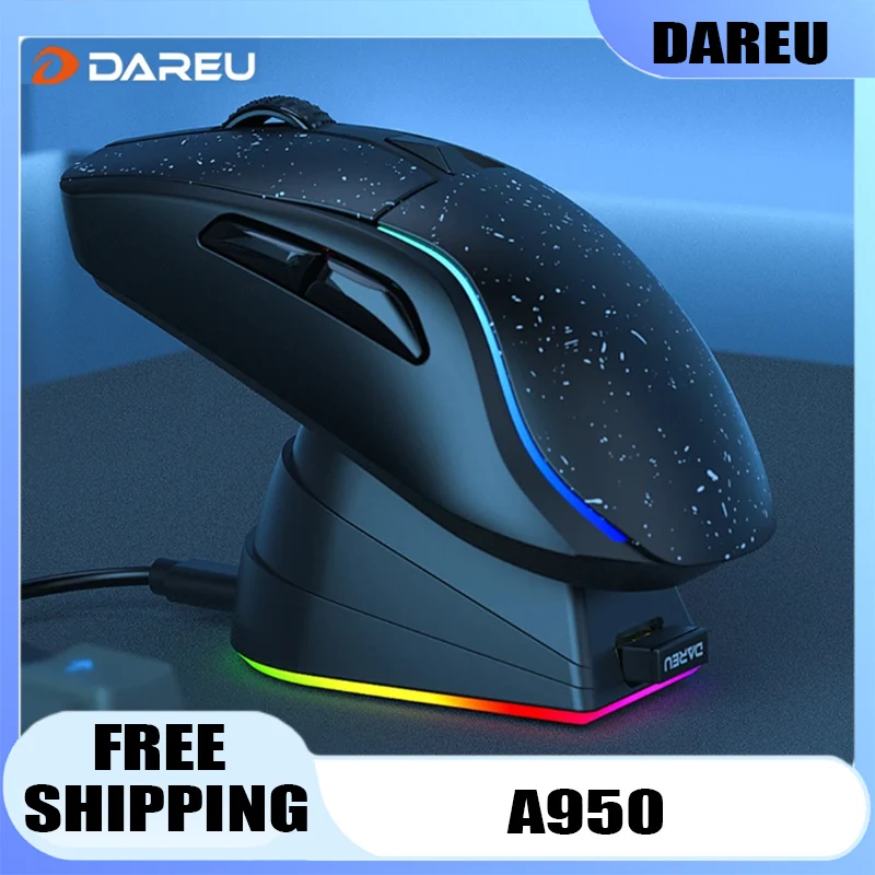 DAREU PC Gaming Mouse Tri-mode Connect Bluetooth Wired 2.4G Wireless Mice with Charging Base KBS Buttons Mous for Laptop Gamer
