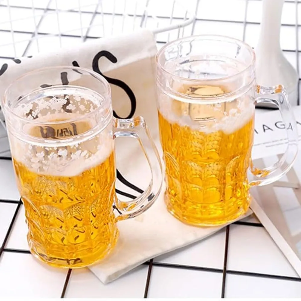 Double Walled Beer Mug, 16 oz Fake Beer Glasses with Handle, Reusable Drinking Cups for Freezer, BPA Free - view 5