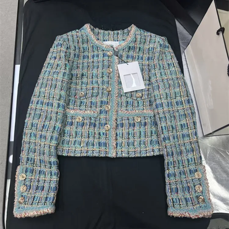 Customization European women's fashion 2026 spring new collection Long-sleeved blue single-button tweed coat and dress set