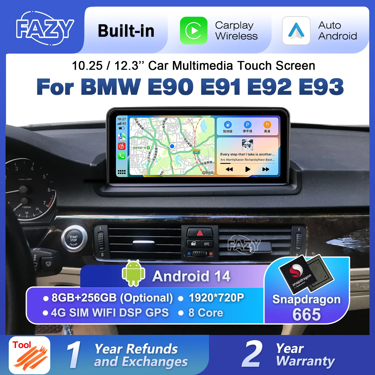 

2025 New Android 14 Auto Radio Carplay Touch Screen For BMW 3 Series E90 E91 E92 E93 Car Stereo Video Player GPS Navi Head Unit