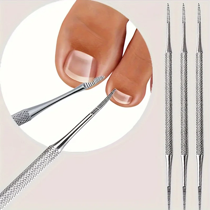 

3 шт., пилочка для ногтей с двойной головкой из нержавеющей стали, шлифовальный инструмент для ногтей на ногах, для легкого доступа, для разглаживания кутикулы, легкого ухода за маникюром