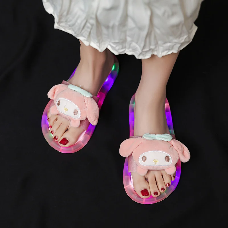 Sanrio Sandals And Slippers Cinnamoroll My Melody Luminous Slippers Y2k Summer Beach Celebrities Super Fashion Cute Home Shoes