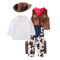 Baby Clothes Boys Cowboy Costume For Kids Children Cosplay Clothing Sets Vest+Trousers Pants+Scarf+Hat 4pcs Toddler Outfits Suit