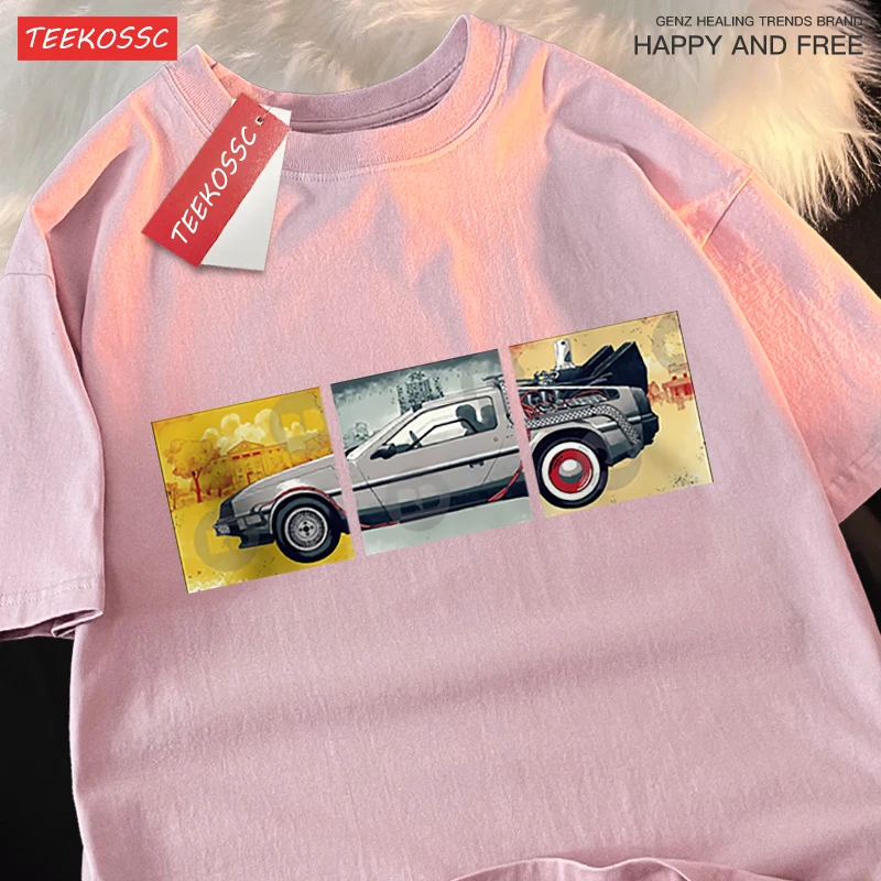 Back To The Future Movie Car T Shirt Mens Cartoons Loose Menswear Cotton Summer T Shirts Hip Hop Oversized Short Sleeve Couple