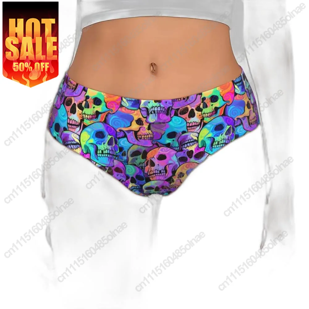 Sock Custom Women's Colorful Horror Skeleton Gothic Skull Underwear Female Stretch Brief Panties Briefs Underpants