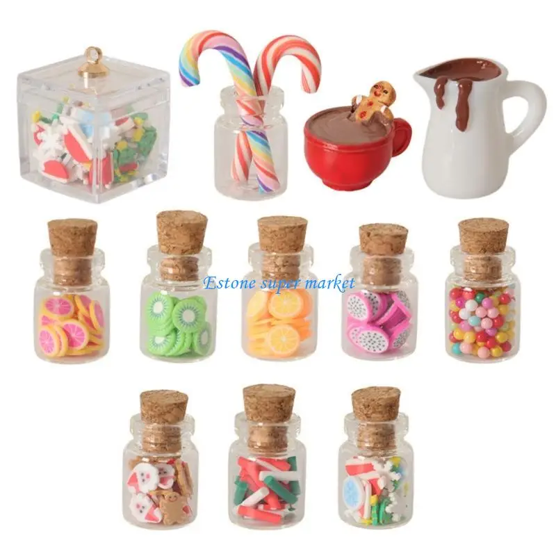 090B 12pcs Miniature Christmas Candy Bottles Set 1/12 Doll House Accessories With Colorful Slices Craft Model Scene Decoration