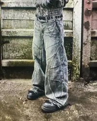 2024 neue Mode Y2k Gewaschen Hip Hop Übergroße Jeans männer Casual Punk Rock Lose Gerade Distressed Breite Bein Hosen straße Tragen