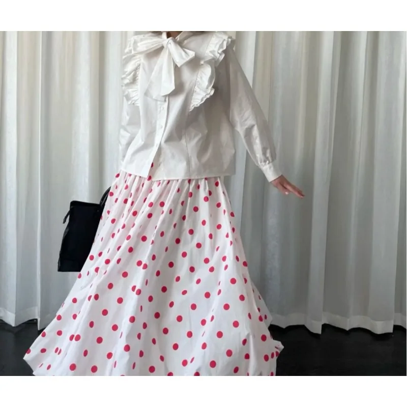 

Polka dot Japanese skirt summer loose swing women's long skirt