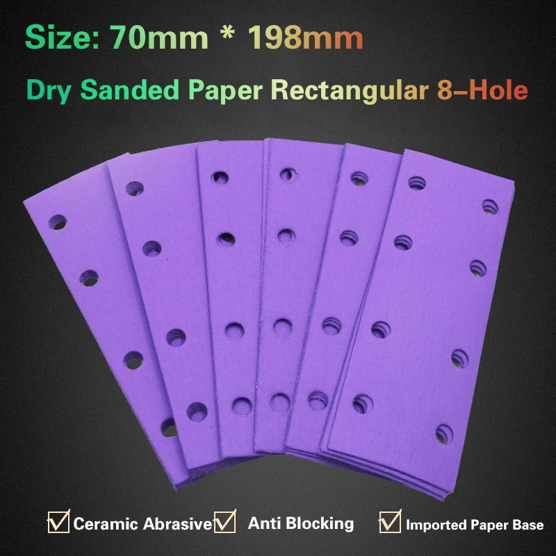 Purple Sandpaper Rectangular 8-Hole Dry Sanding Paper 70x198 Air Mill Flocking Vacuum Cleaning Car Polishing Sandpaper