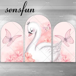 Swan Theme Girls Birthday Party Arch Backdrop Cover Chiara Wall Decor Pink Butterfly Flowers Baby Shower Arched Backgrounds