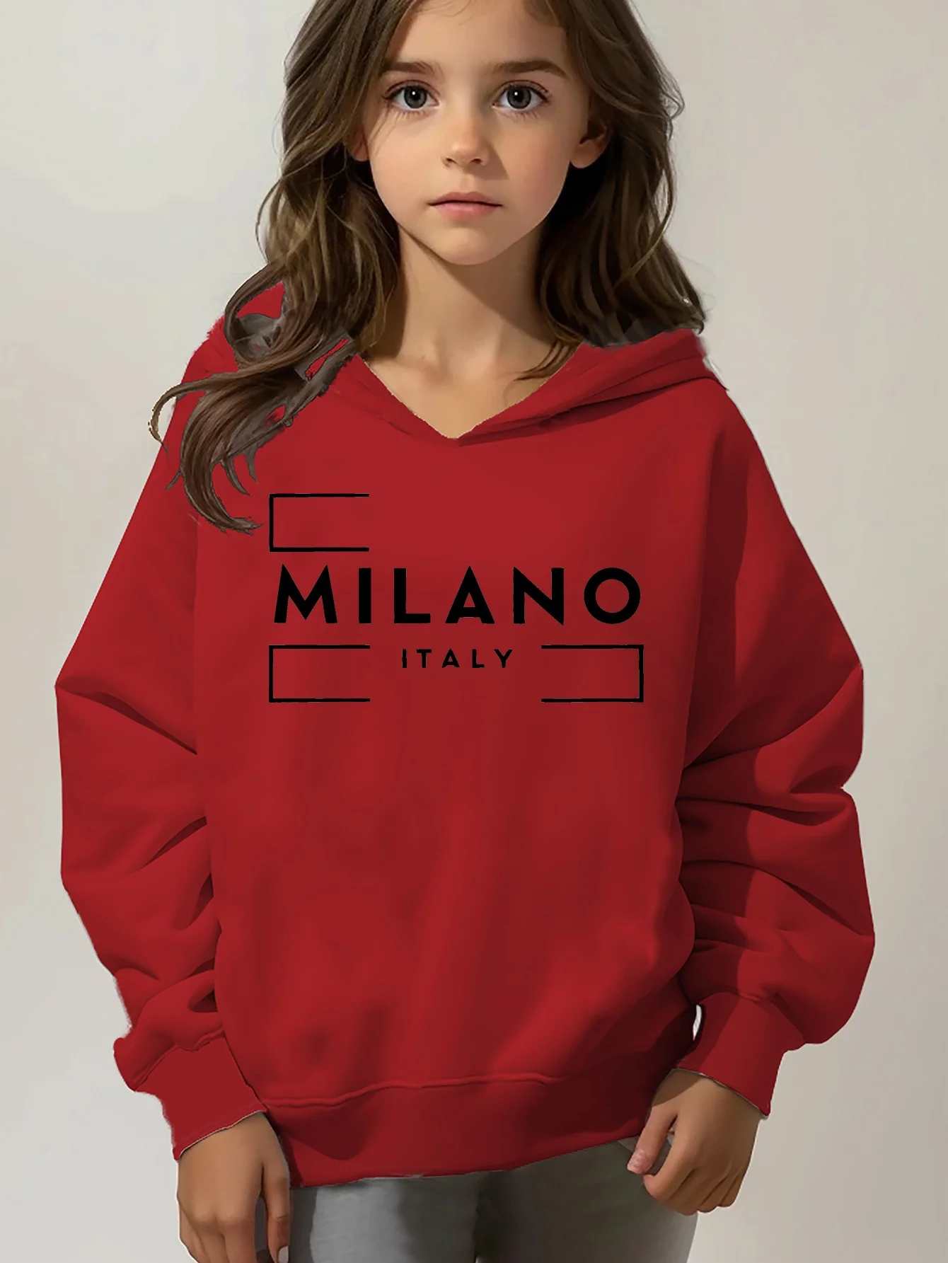 Milan Italian Printed Hoodies Girls Long Sleeved Hoodie Suitable for Spring and Autumn Comfortable Hoodie for Girls Sweatshirts