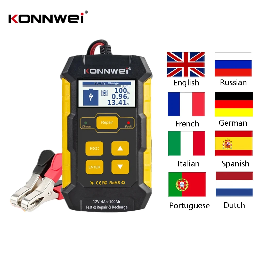 

KONNWEI KW510 Full Automatic 12V Car Battery Tester Pulse Repair 5A Battery Chargers Wet Dry AGM Gel Lead Acid Car Repair Tool