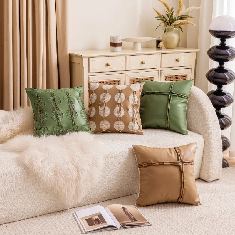 45X45CM Retro Green Throw Pillow Cover Coffee Luxury Stamping Waist Cushion Cover Decor Home Decorative Pillowcase